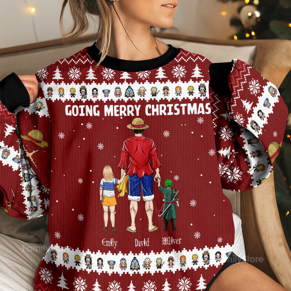 Personalized Ugly Christmas Sweater Custom Family Names Red Holiday Apparel