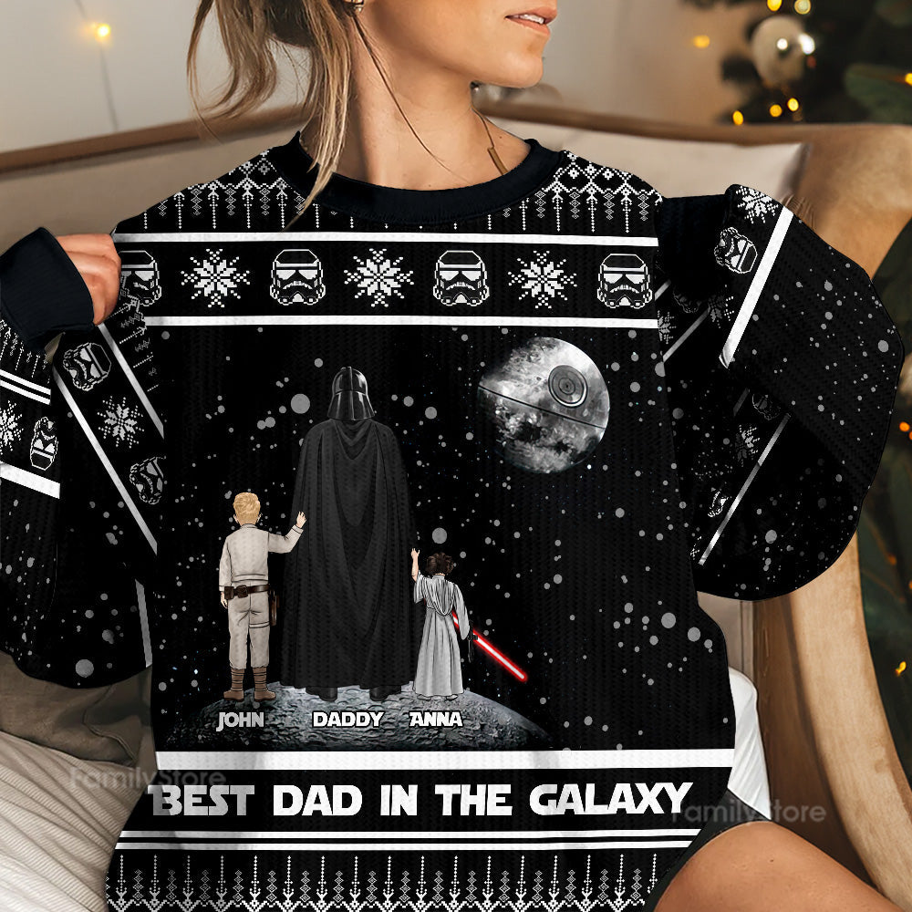 Personalized Best Dad in the Galaxy Ugly Sweater Christmas Gift
