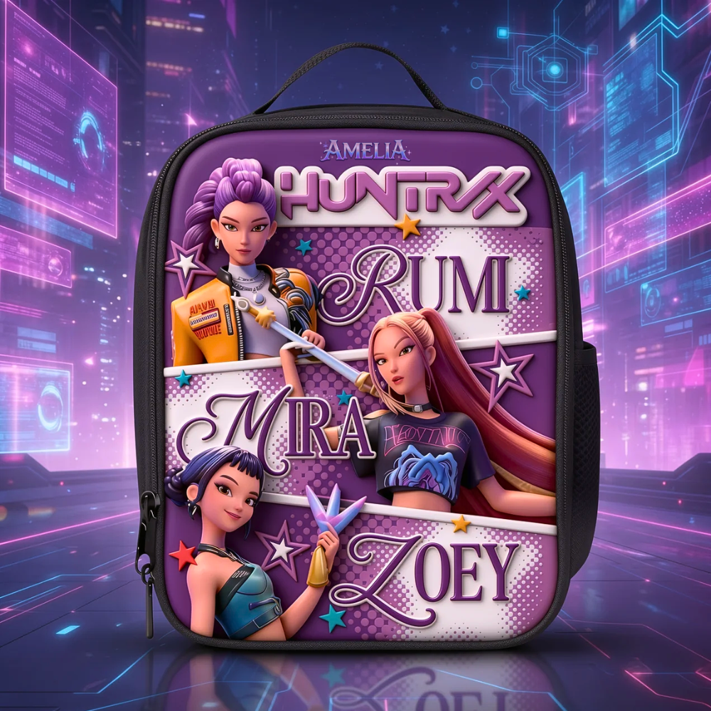 Personalized Cartoon Girl Backpack Set with Lunch Bag, Pencil Case, Water Bottle - School Gifts for Girls School Bag+ GradoCreations