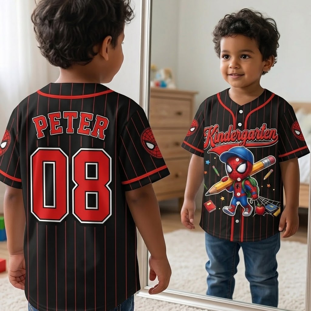 Personalized Spider-Man Baseball Jersey Custom Name Kids Gift Back to School Kid Baseball Jersey GradoCreations
