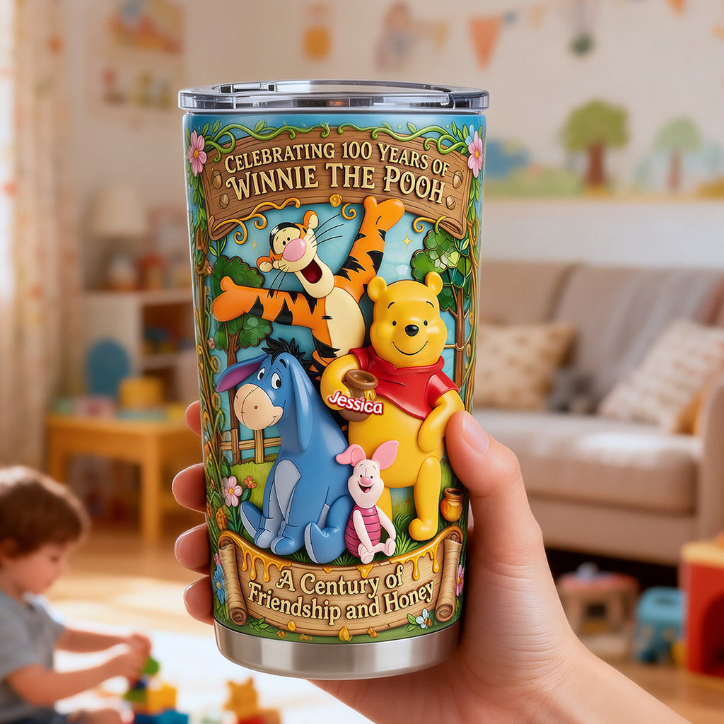 Personalized Tumbler Celebrating 100 Years of Winnie the Pooh Gift for Anniversary