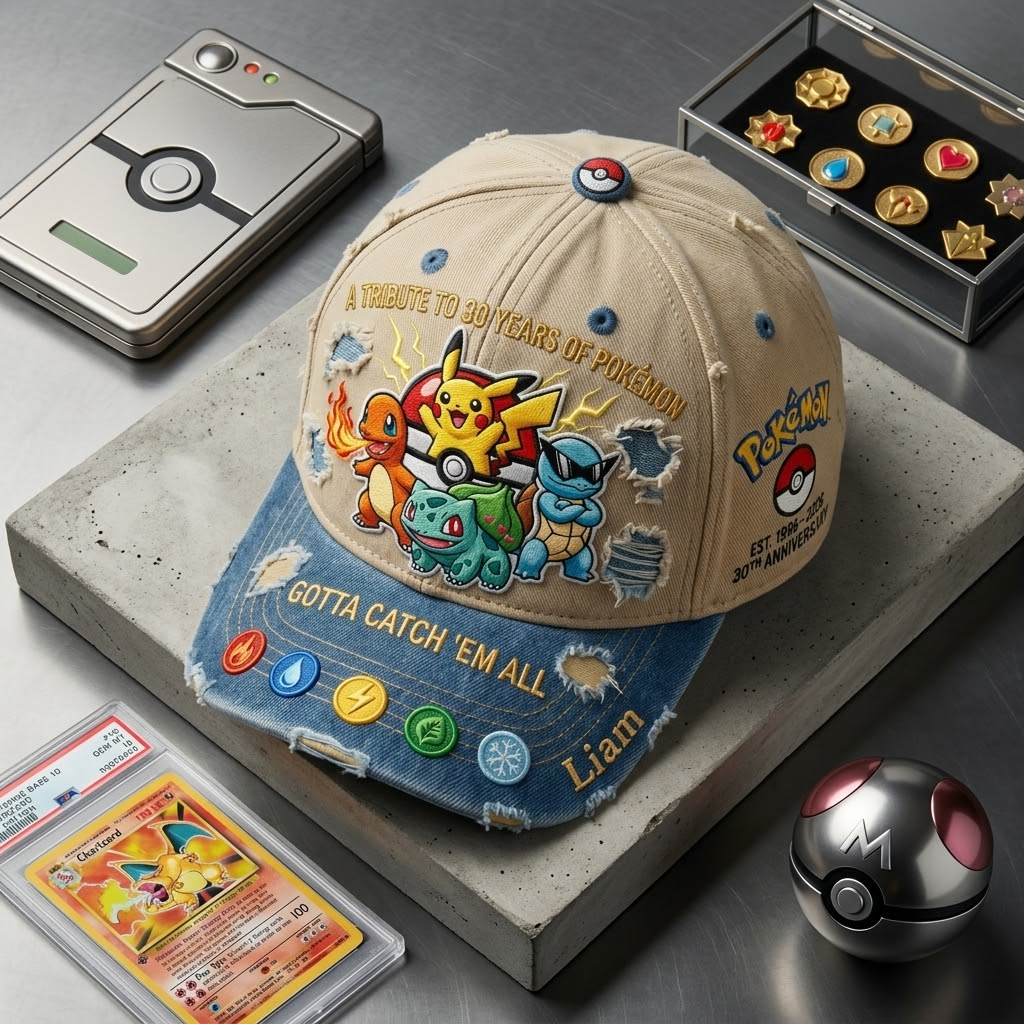 Personalized 30th Anniversary Cap Tribute to Pokémon Gift for Fans