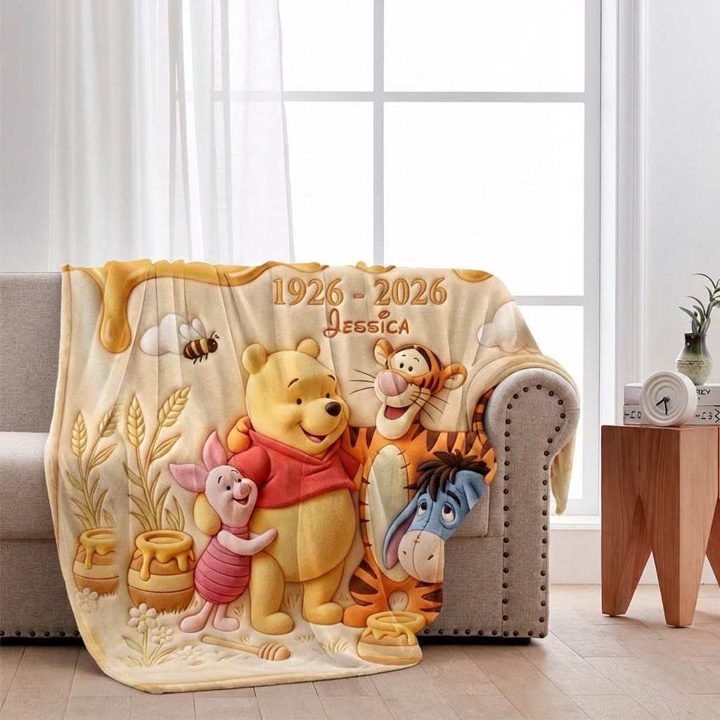 Personalized Winnie the Pooh Anniversary Blanket Gift for Kids