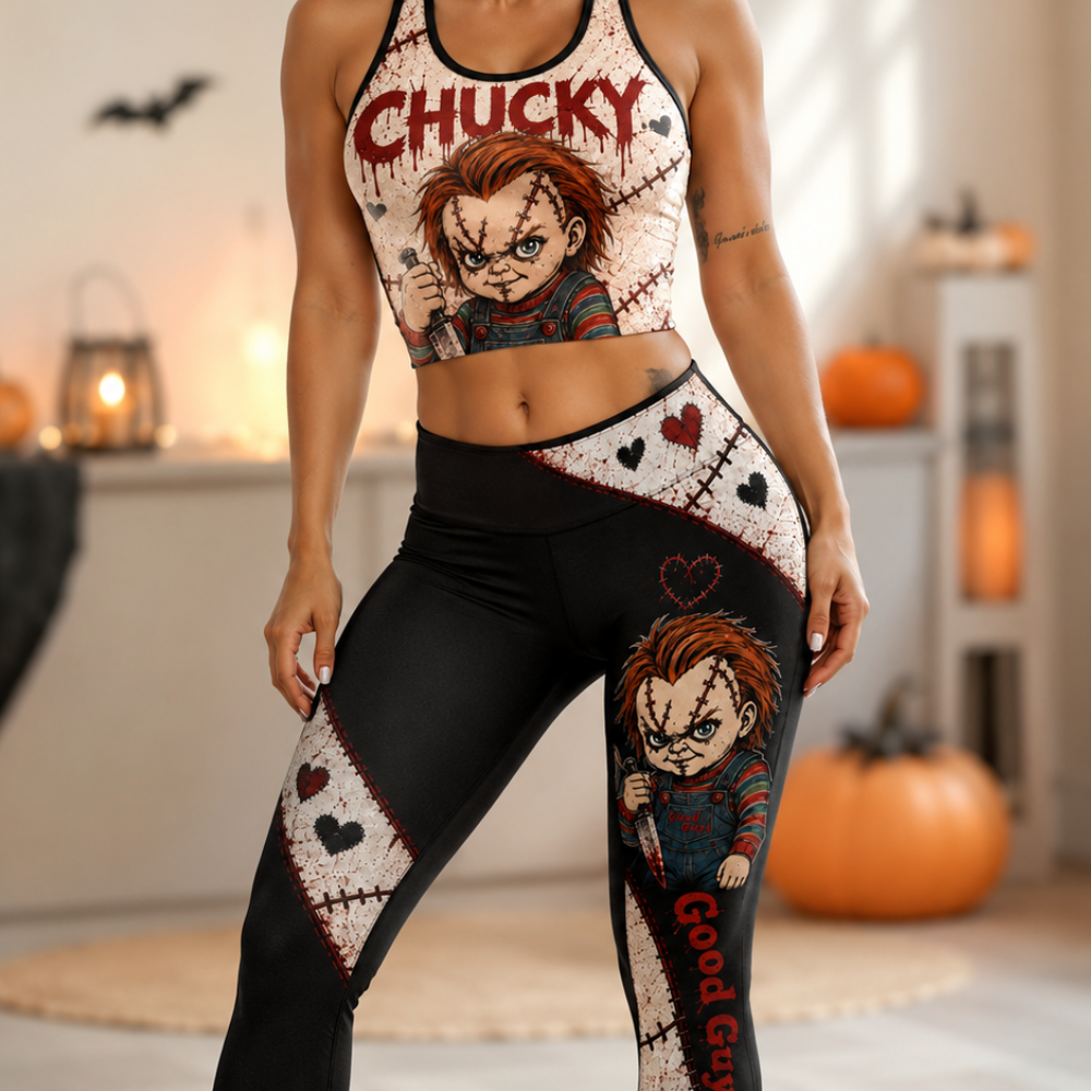 Personalized Chucky Horror Doll Costume Leggings & Crop Top for Halloween Leggings & Crop Tanktop GradoCreations