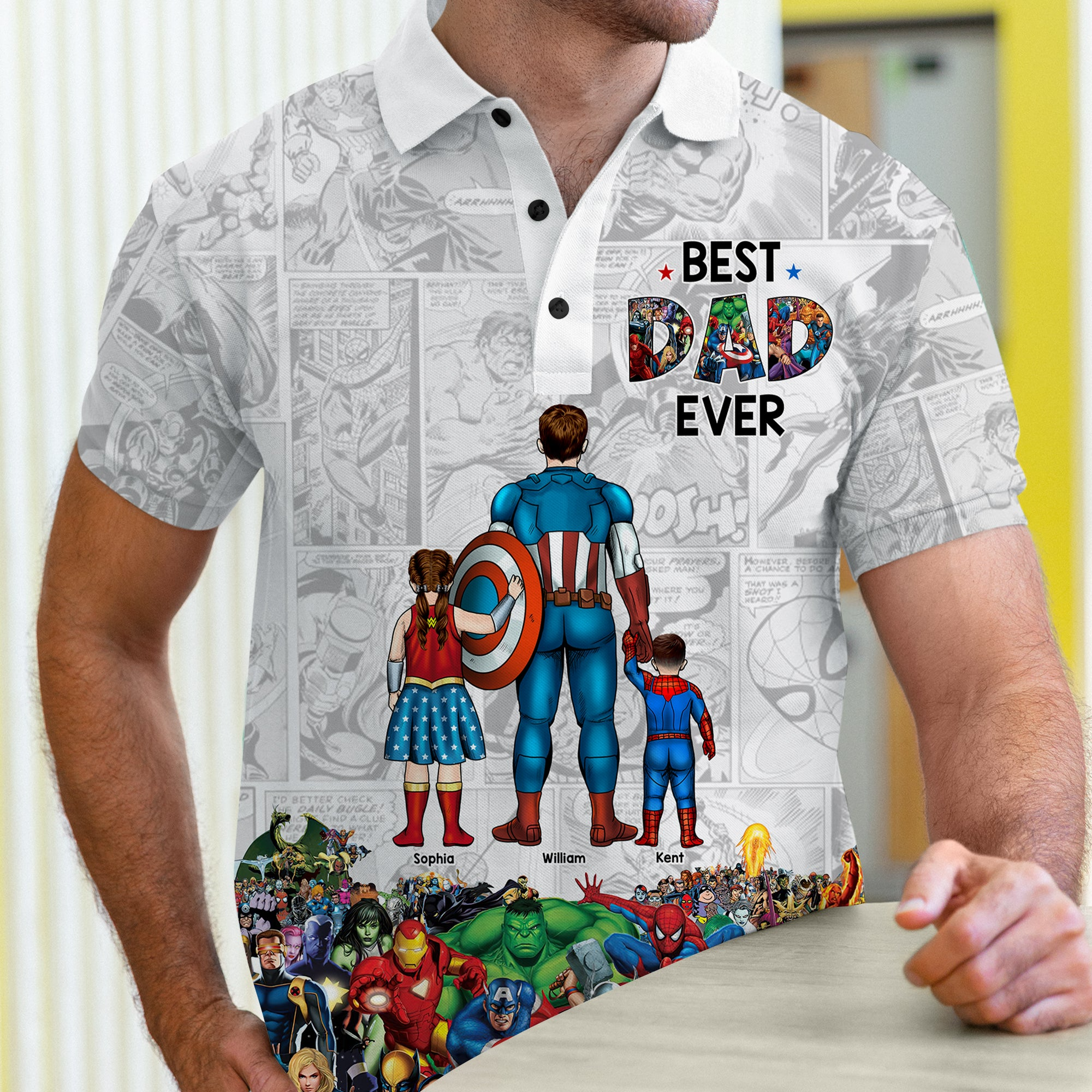 Personalized Best Dad Ever Superhero Polo Shirt Gift for Dad