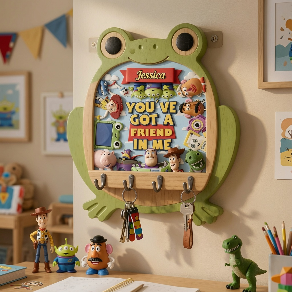 Personalized Frog Shaped Hanging Rack Custom Name Kids Gift