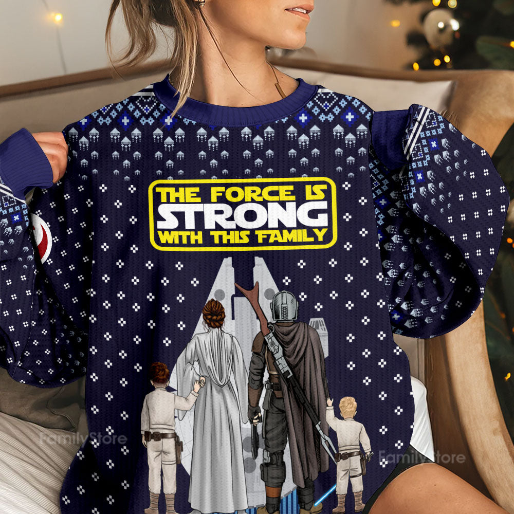 Personalized Family Ugly Sweater The Force is Strong Gift for Christmas