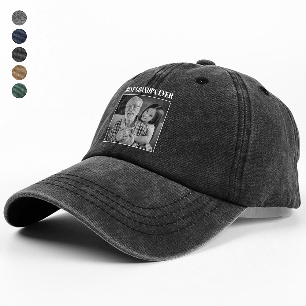 Personalized Best Dad Ever Washed Denim Baseball Cap Gift for Dad HN590 - Washed Denim Baseball Cap GradoCreations