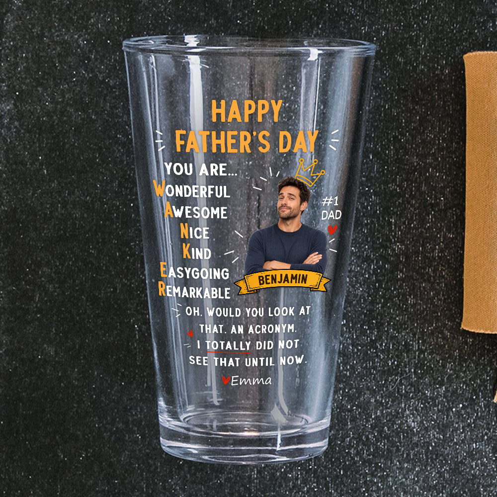 Personalized Funny Dad Acronym Beer Glass Custom Photo Gift for Father's Day HN590 - Print Beer Glass GradoCreations