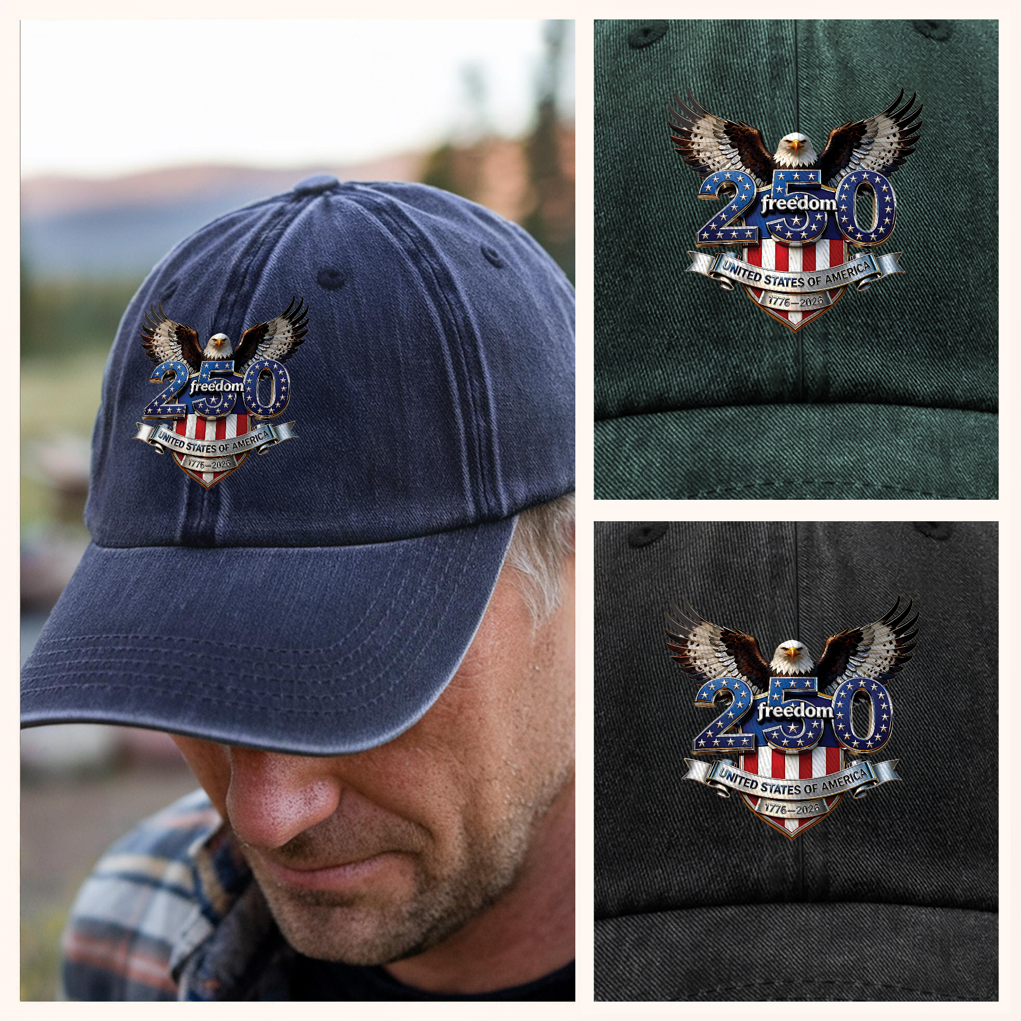 Personalized Washed Denim Baseball Cap Freedom Eagle Gift HN590 - Washed Denim Baseball Cap GradoCreations