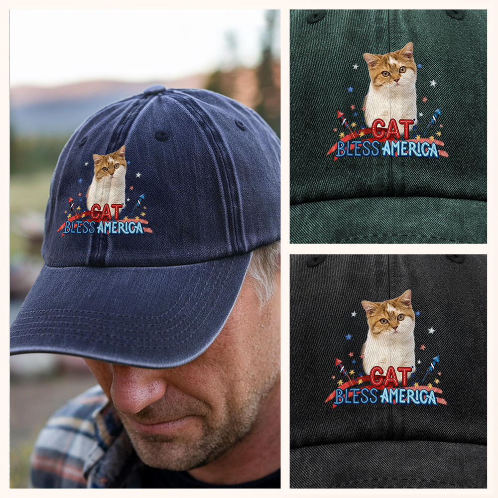 Custom Photo Washed Denim Baseball Cap Gift for Dog Dad HN590 - Washed Denim Baseball Cap GradoCreations