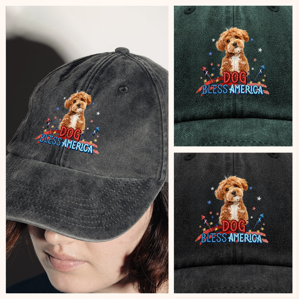 Custom Photo Washed Denim Baseball Cap Gift for Dog Dad HN590 - Washed Denim Baseball Cap GradoCreations