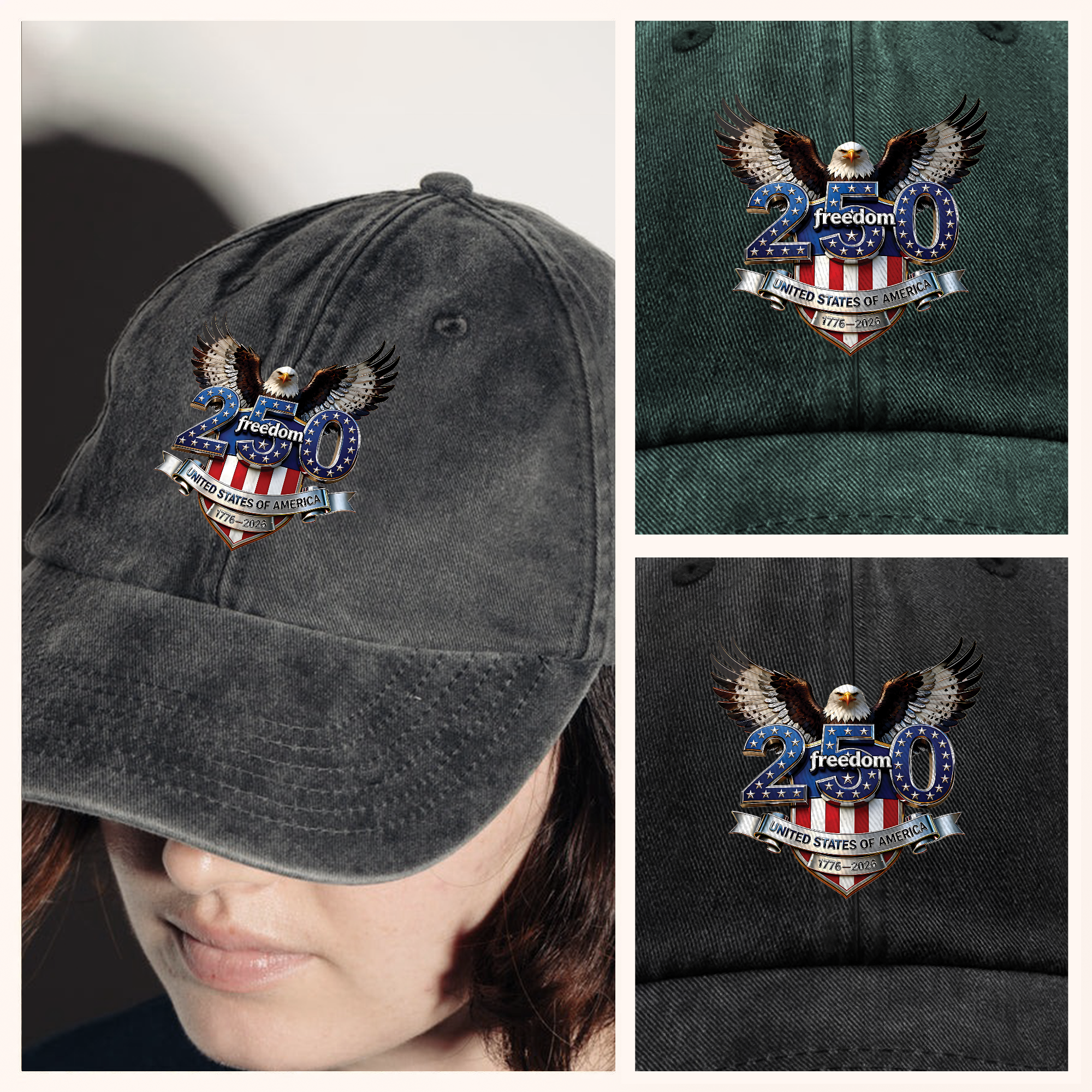 Personalized Washed Denim Baseball Cap Freedom Eagle Gift HN590 - Washed Denim Baseball Cap GradoCreations