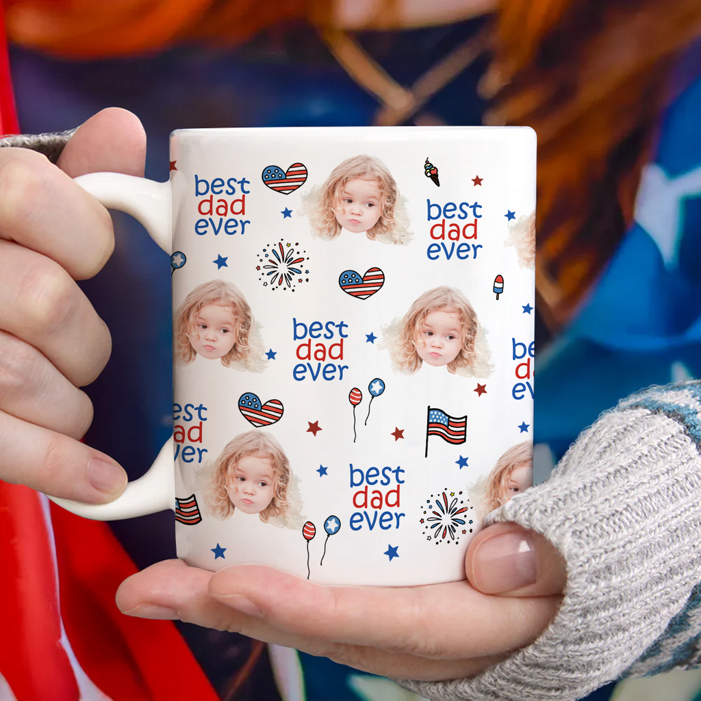 Personalized America Flag Mug Custom Face Gift for Dad HN590 - edge to edge mug GradoCreations