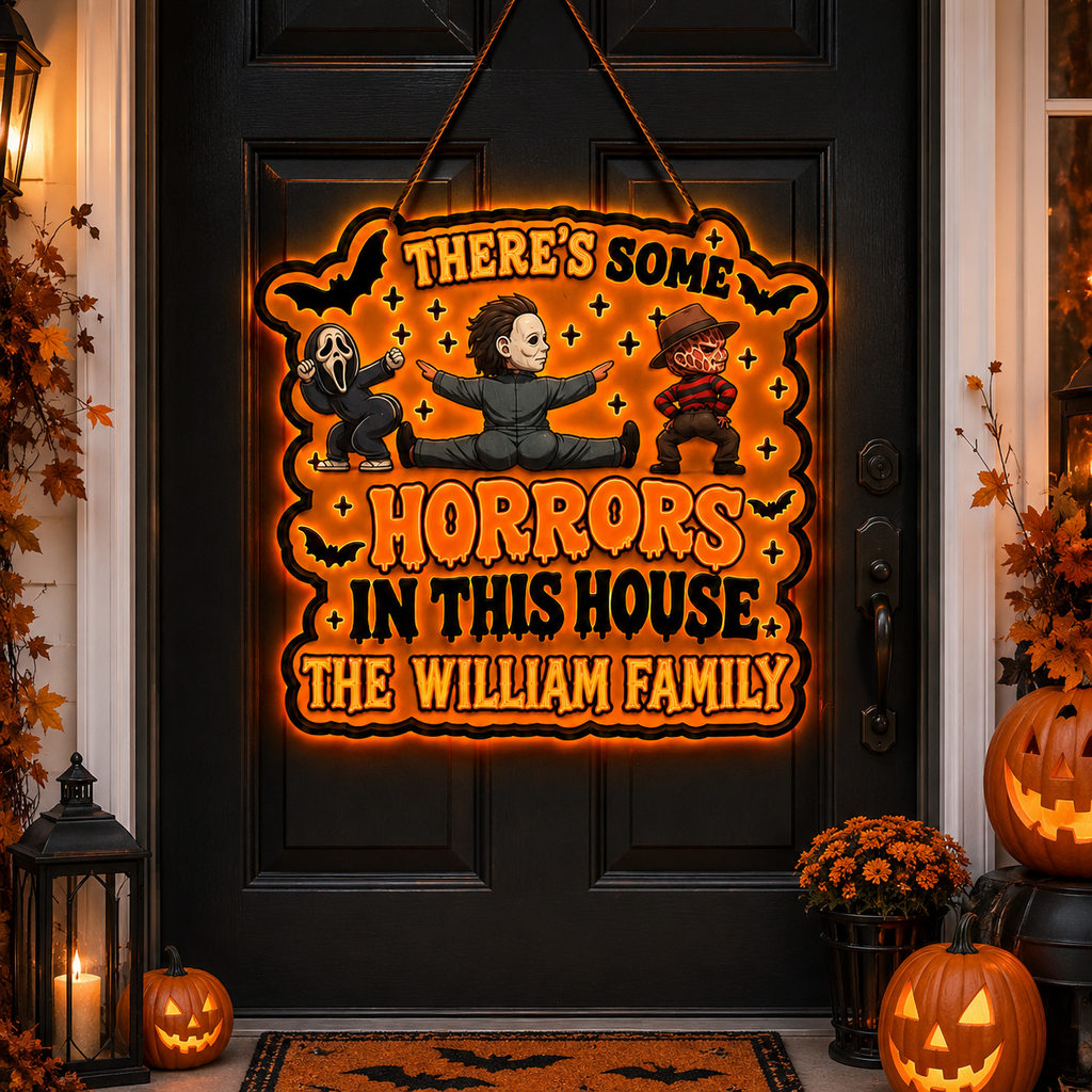 Personalized Luminous Wooden Sign Halloween Gift for Family Luminous Wooden Sign GradoCreations