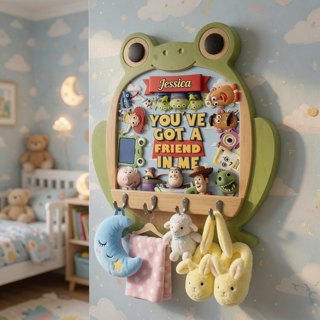 Personalized Frog Shaped Hanging Rack Custom Name Kids Gift