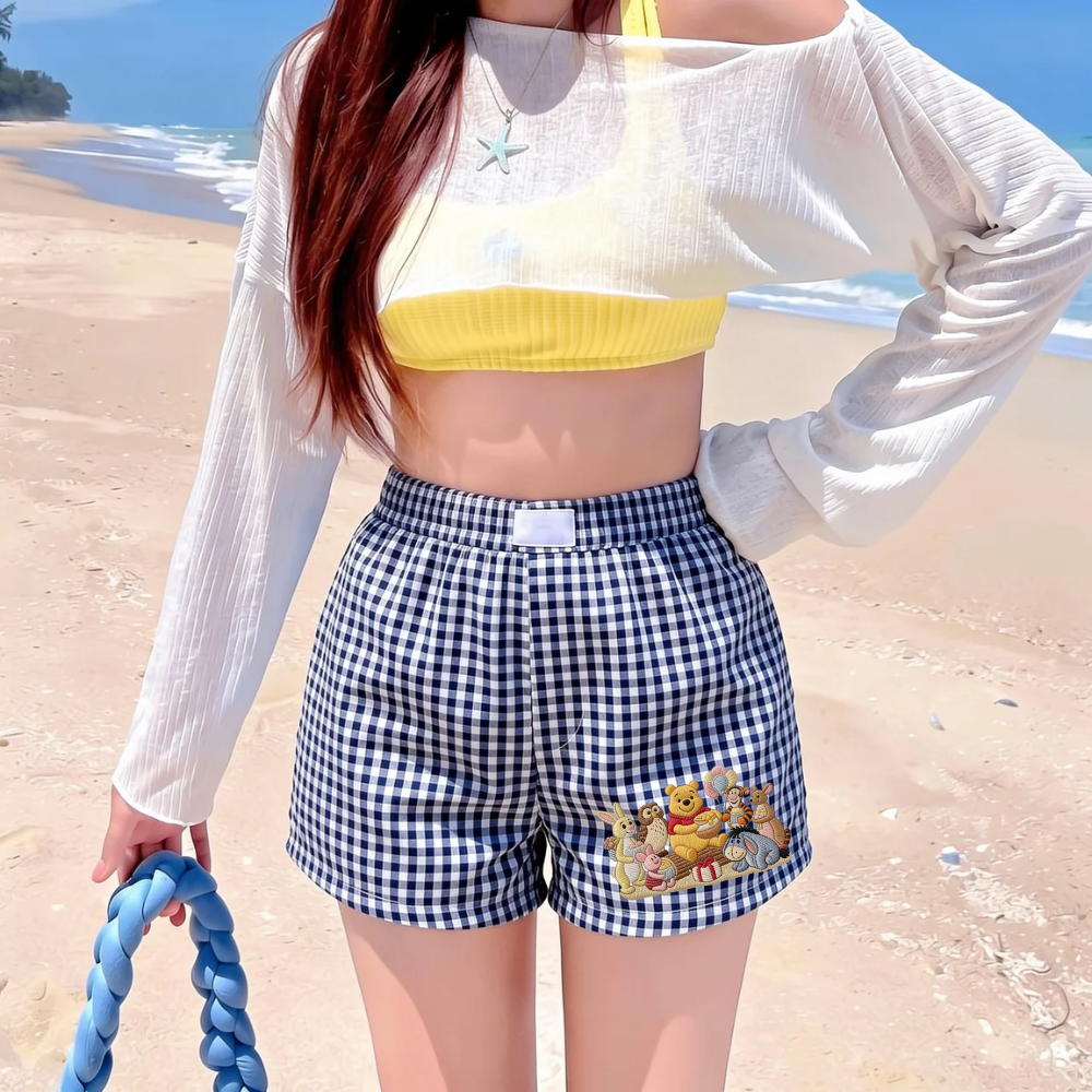 Personalized Gingham Shorts with Embroidery Gift for Her