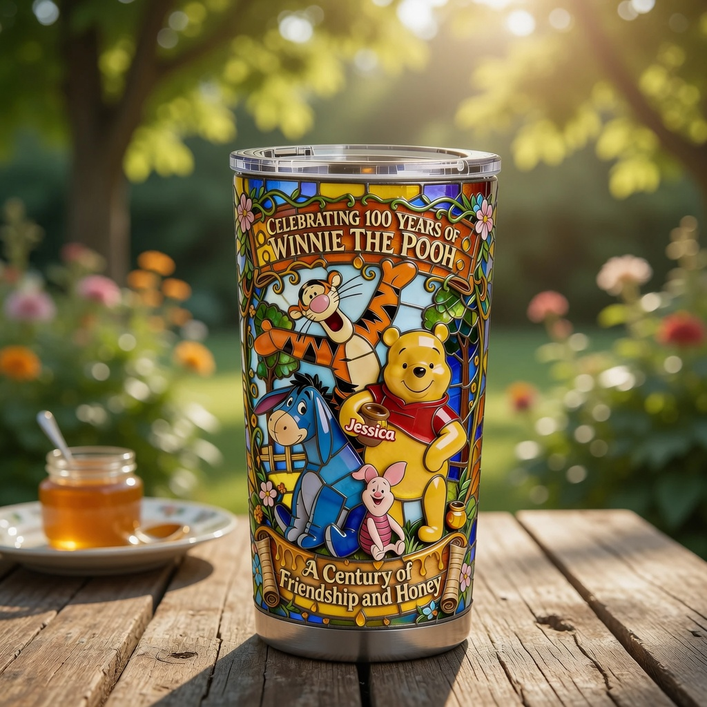 Personalized Winnie the Pooh Tumbler Anniversary Gift for Movie Fans