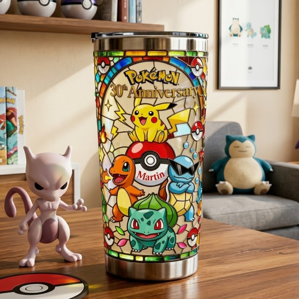 Personalized Pokémon 30th Anniversary Tumbler Custom Name Gift for Fans Tumbler GradoCreations