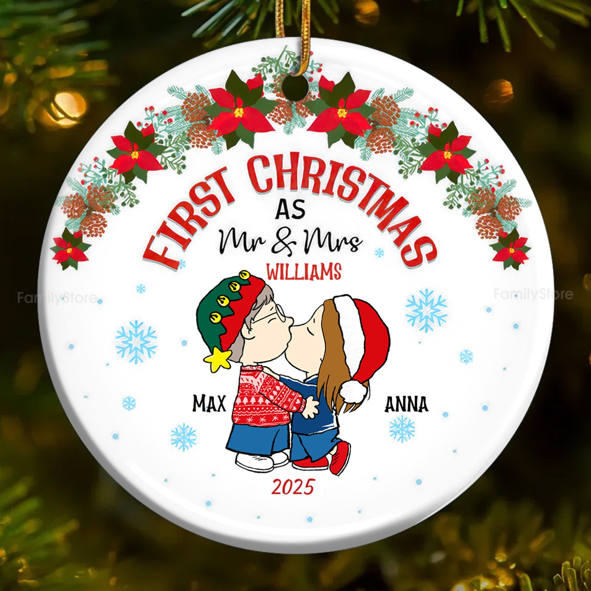 Personalized First Christmas Ornament for Couples - Peanuts Design