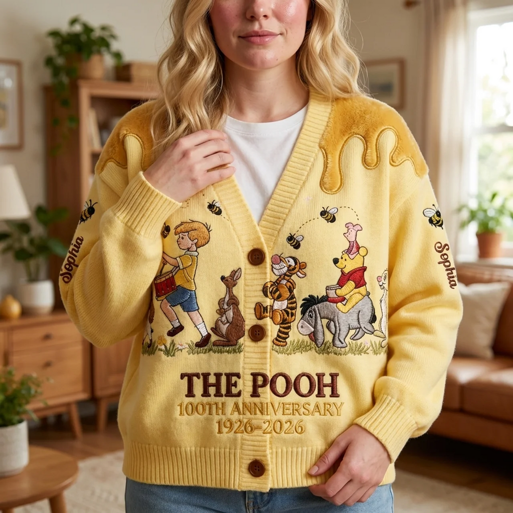Personalized 100th Anniversary Knitted Cardigan for Her - Custom Name Design Cardigan GradoCreations