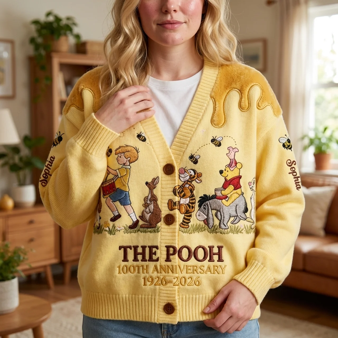 Personalized 100th Anniversary Knitted Cardigan for Her - Custom Name Design Cardigan GradoCreations