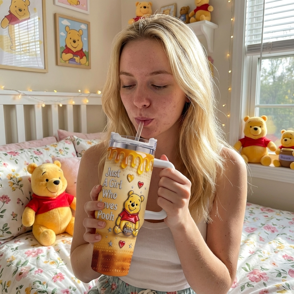 Personalized Pooh Tumbler with Handle Custom Name Gift for Her