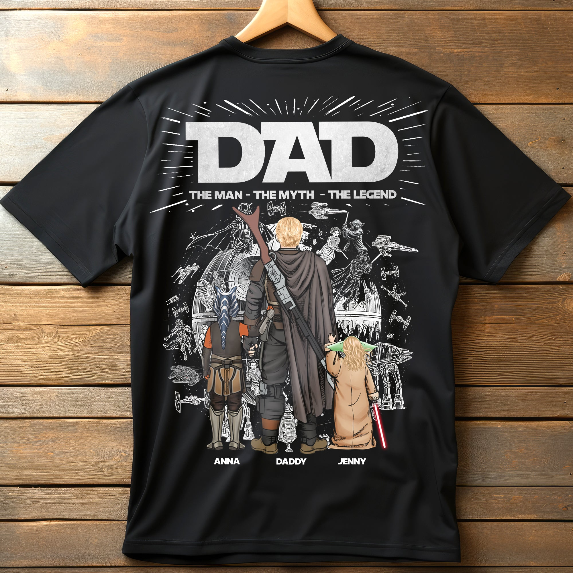 Personalized Star Wars Dad T-shirt Custom Family Names Gift for Father's Day