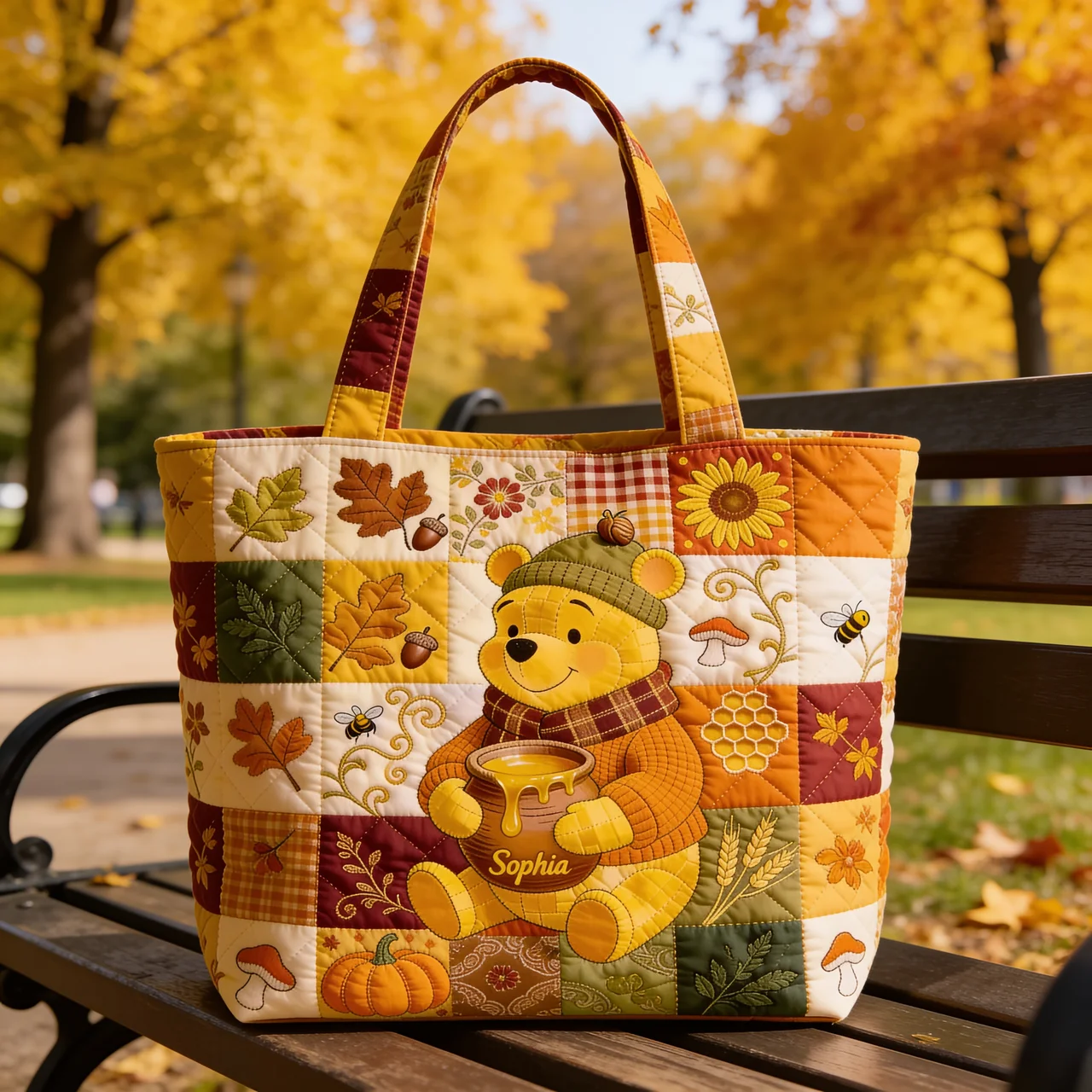 Personalized Quilted Tote Bag Autumn Vibes Gift for Her Quilted Tote Bag GradoCreations