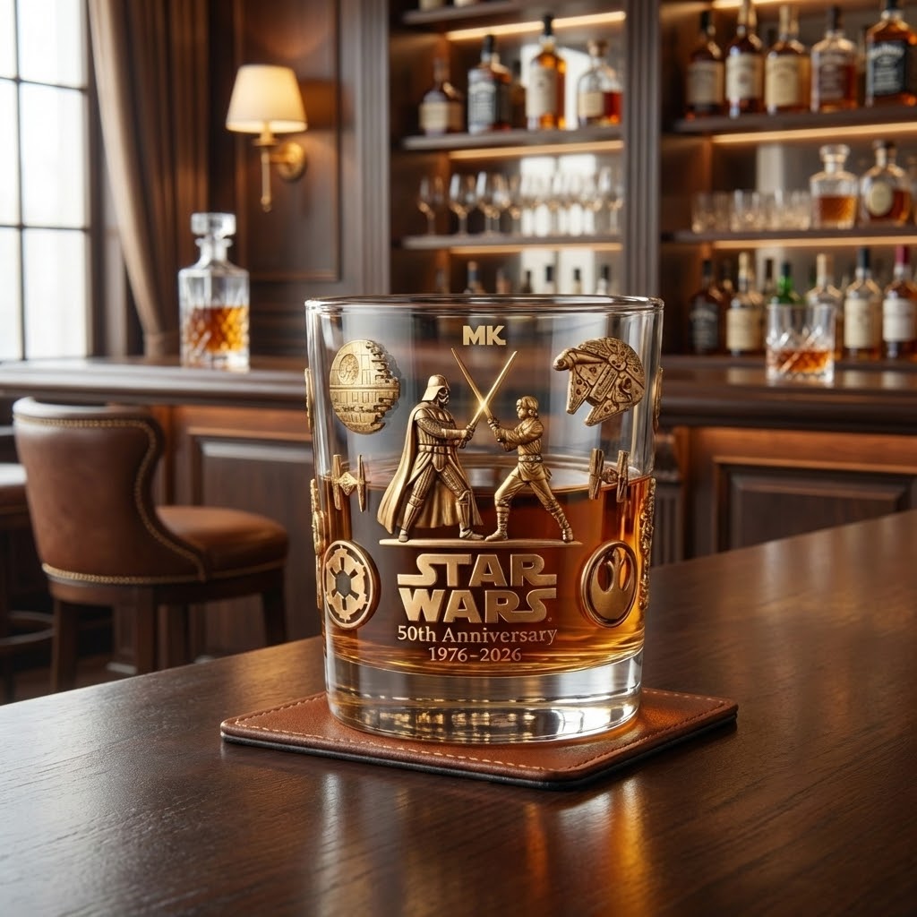 Personalized Star Wars 50th Anniversary Whiskey Glass Gift for Movie Fans