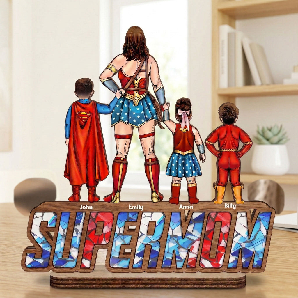 Personalized Super Hero Super Mom Wooden Plaque Gift for Mom Wood Plaque GradoCreations