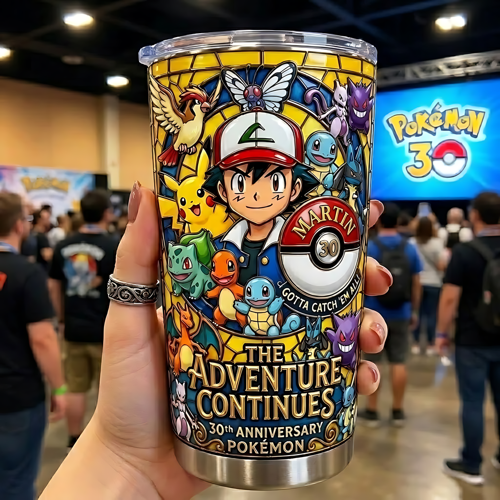 Personalized 30th Anniversary Pokémon Tumbler Gift for Fans