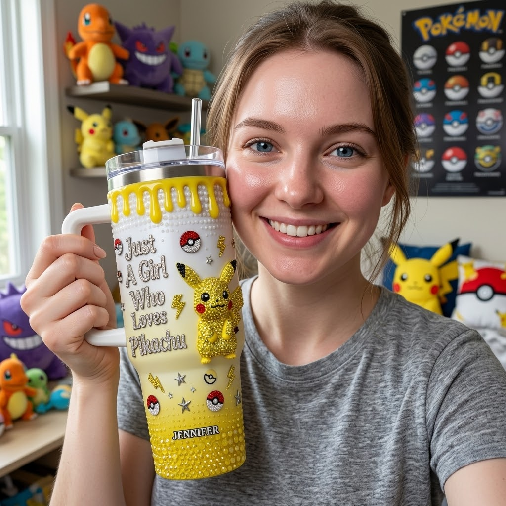 Personalized Pikachu Tumbler with Handle Gift for Her