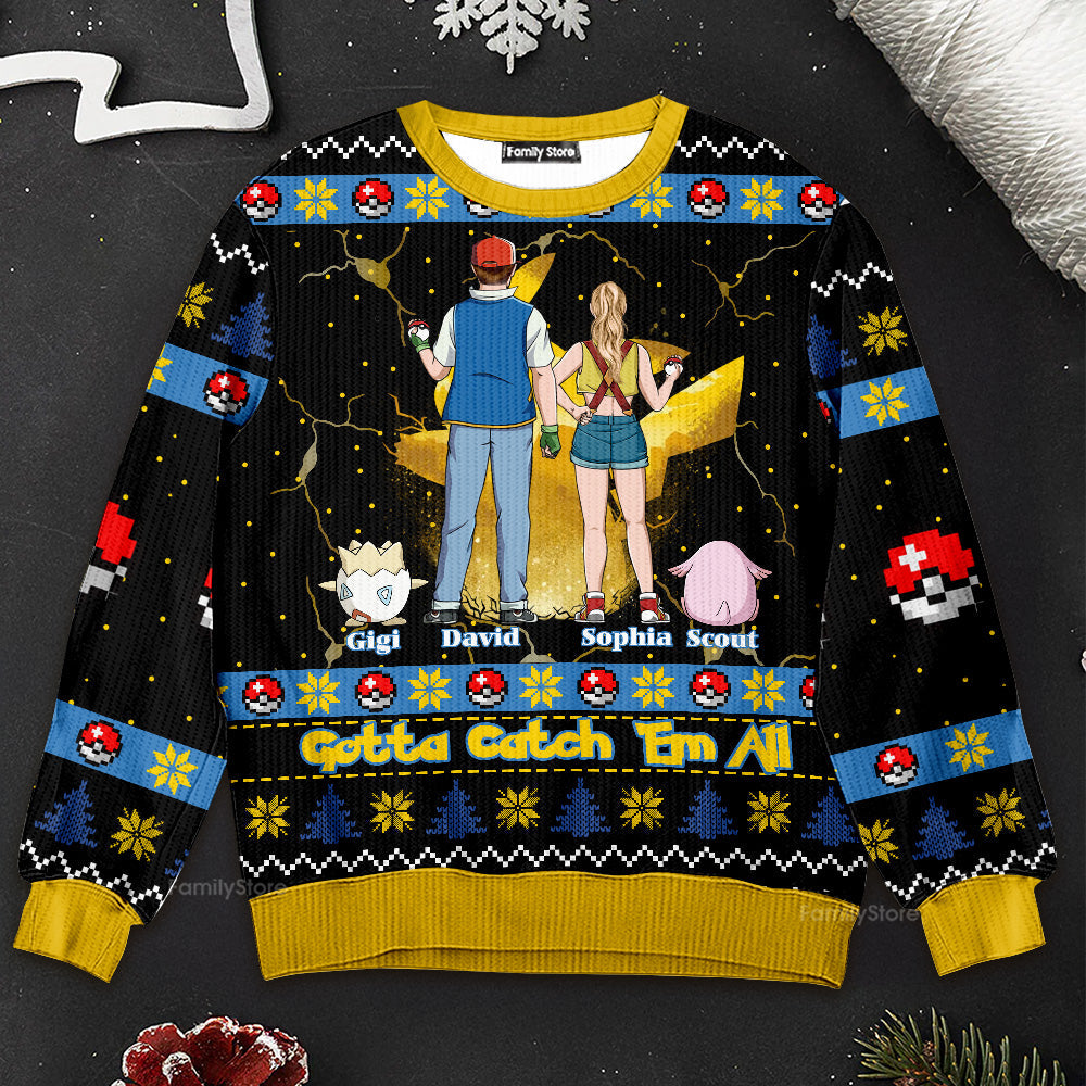 Personalized Ugly Sweater Gotta Catch 'Em All Christmas Gift for Family
