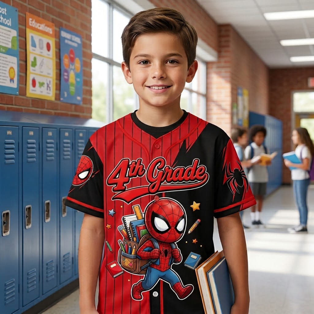 Personalized Kid Baseball Jersey Custom Grade Spider-Man Gift for Back to School Kid Baseball Jersey GradoCreations