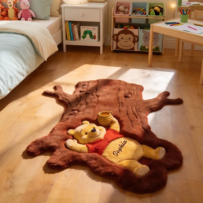 Personalized Honey Bear Rug Cozy Non-Slip Tufted Mat Gift for Family
