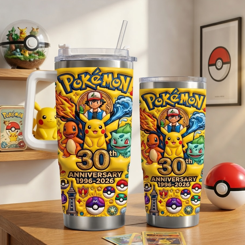 Personalized Pokémon Stainless Steel Tumbler 30th Anniversary Gift for Movie Fans