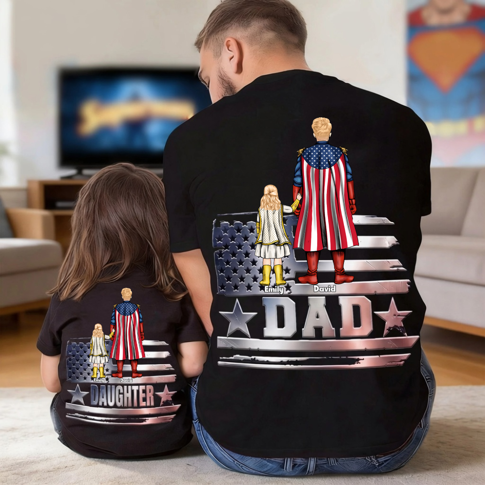 Personalized Superhero Dad and Kid Shirt Gift for Father's Day