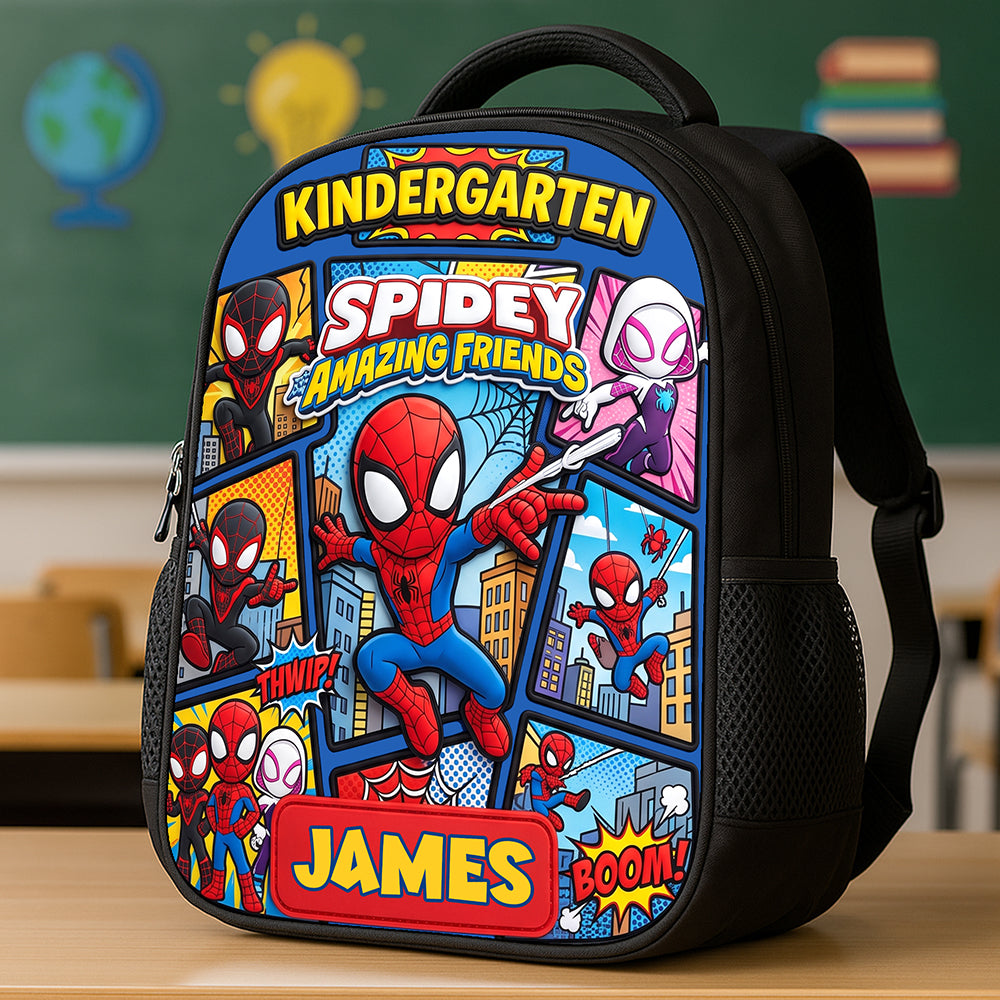 Personalized Spidey Backpack Set with Lunch Bag & Water Bottle for Kids School Bag+ GradoCreations