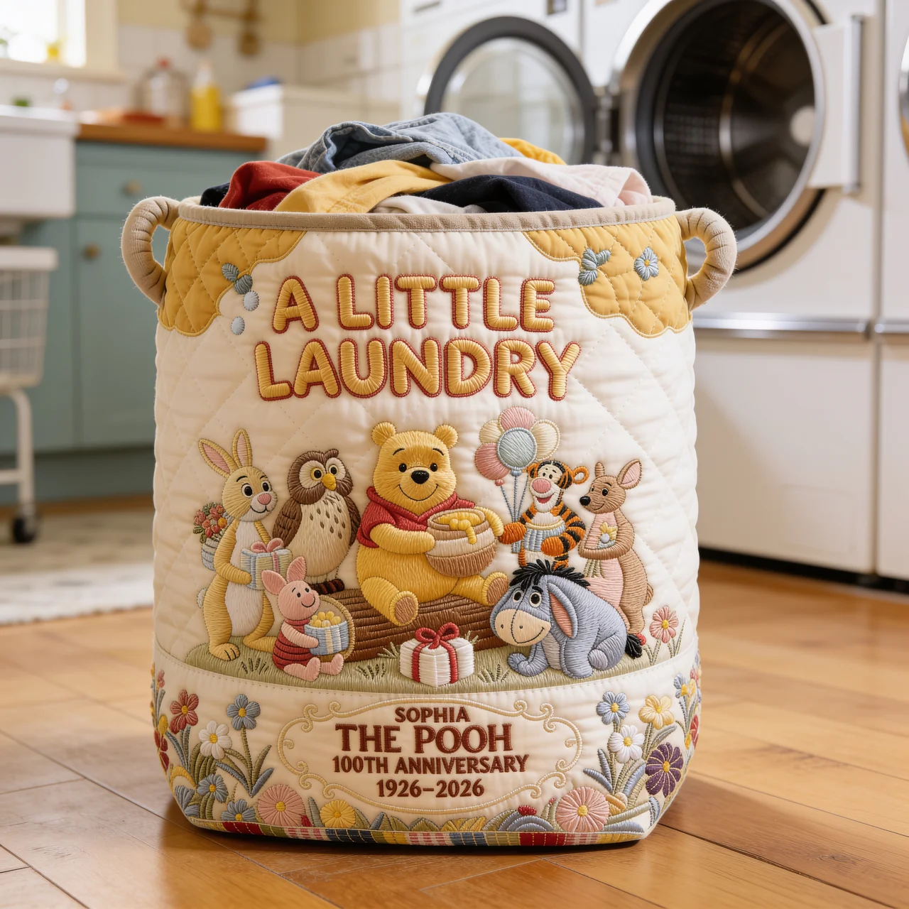 Personalized Quilted Laundry Basket Disney Pooh Gift for Her Quilted Laundry Basket GradoCreations