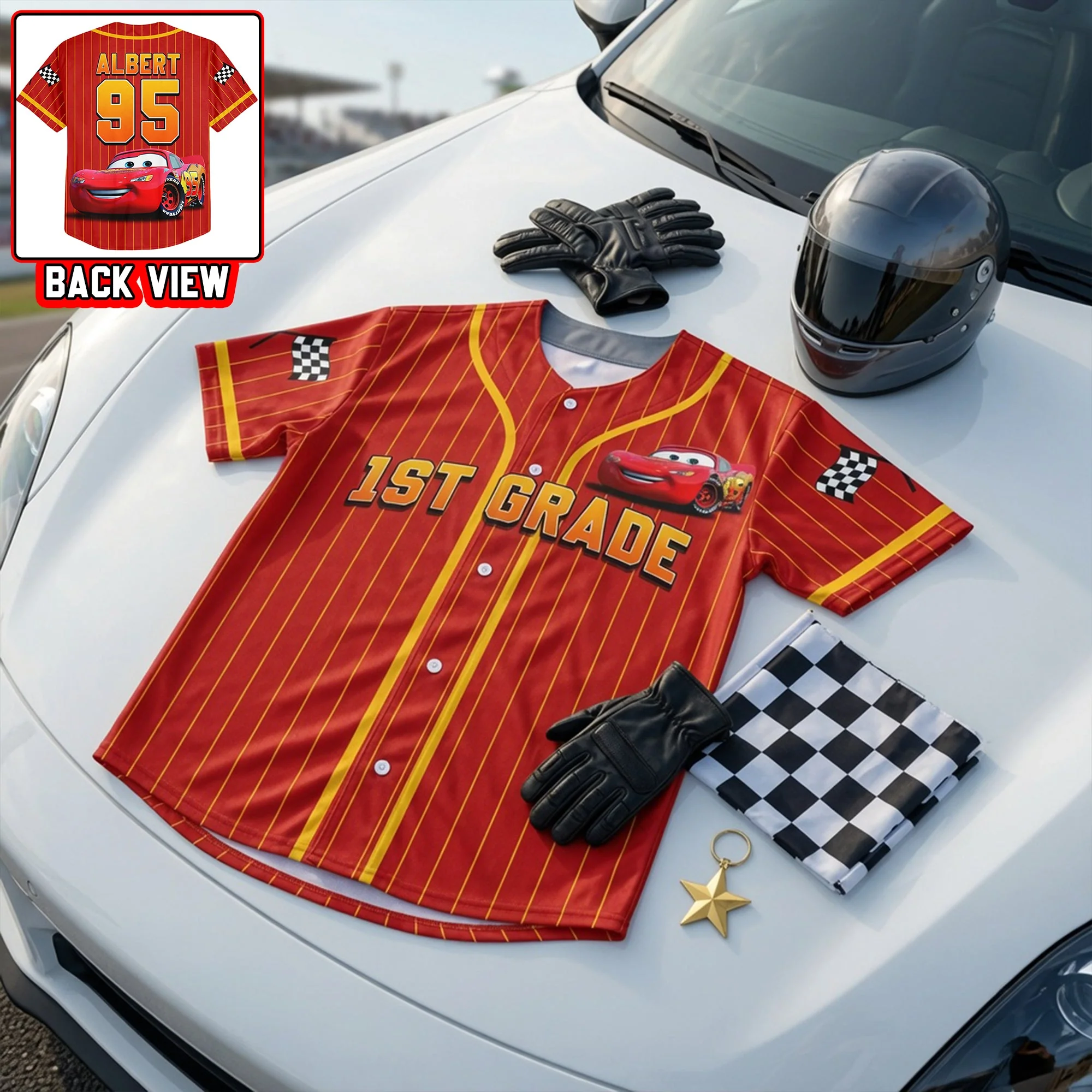 Personalized Kids Baseball Jersey Custom Name Gift for Car Lovers