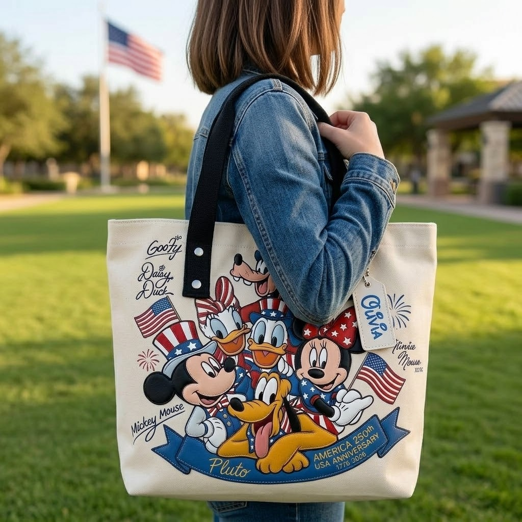 Personalized Patriotic Tote Bag with Mickey Mouse Design - Gift for Movie Fans & Independence Day