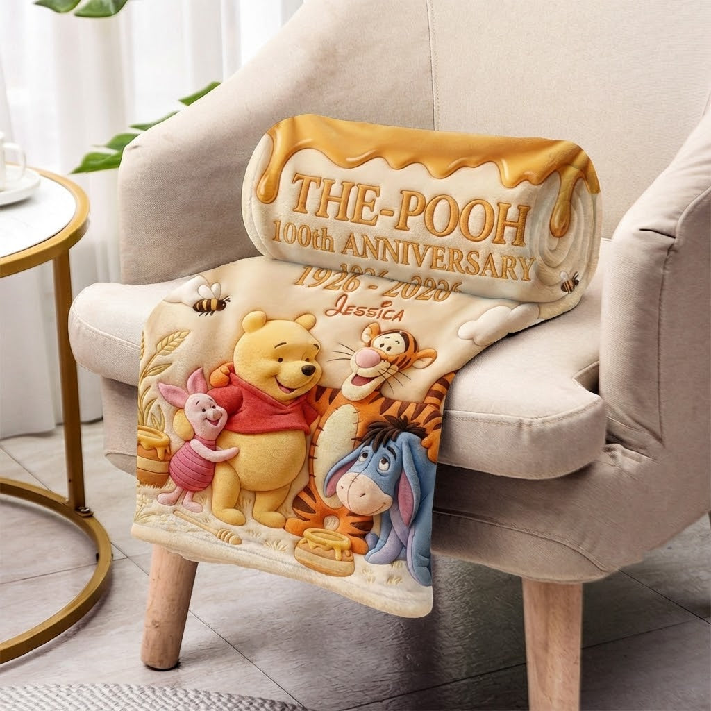 Personalized Winnie the Pooh Anniversary Blanket Gift for Kids