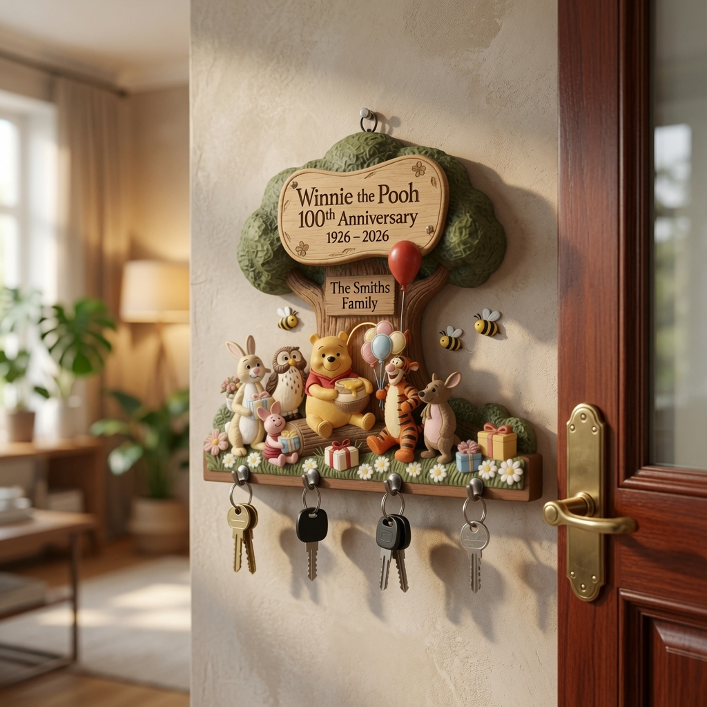 Personalized Winnie the Pooh Key Hanger for Family | 100 Years Friendship Gift
