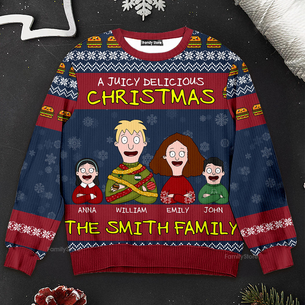Personalized Family Ugly Sweater Juicy Delicious Christmas Gift