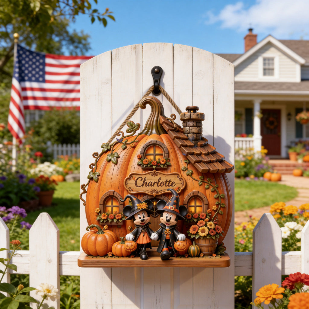 Personalized Pumpkin House Sign for Halloween Gift Decor Wood Sign GradoCreations