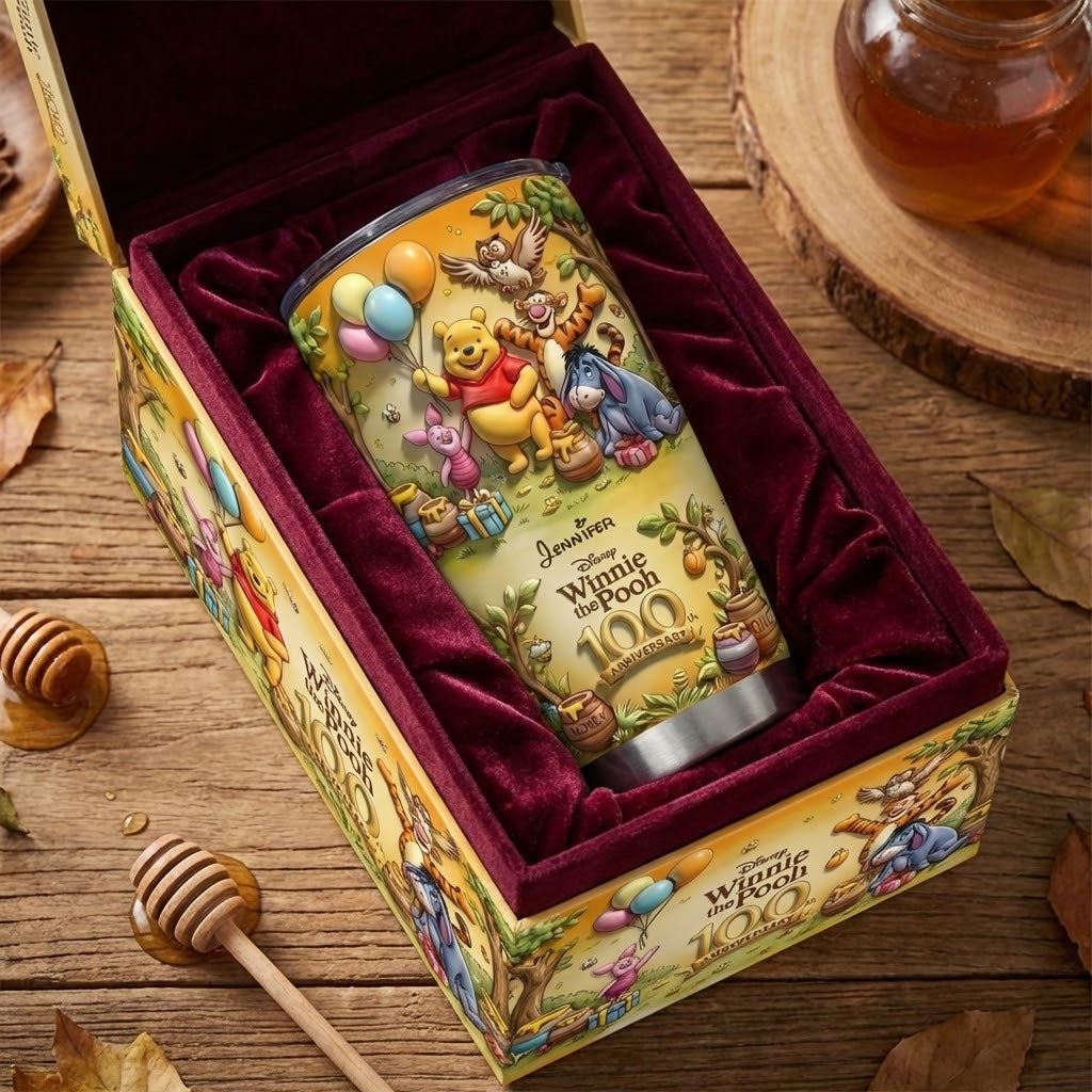 Personalized Disney Winnie the Pooh 100th Anniversary Tumbler Gift for Movie Fans