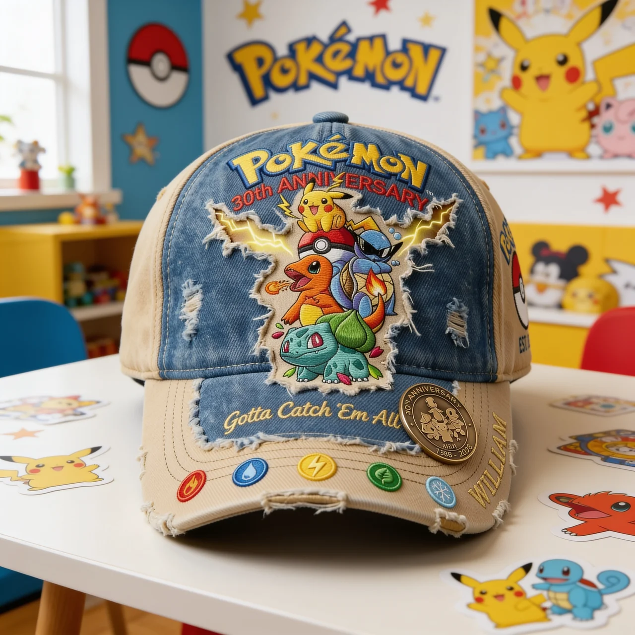 Personalized Pokémon 30th Anniversary Cap Custom Name Gift for Fans