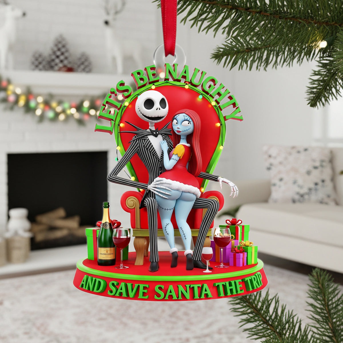 Personalized Christmas Acrylic Ornament for Couples - Let's Be Naughty Gift