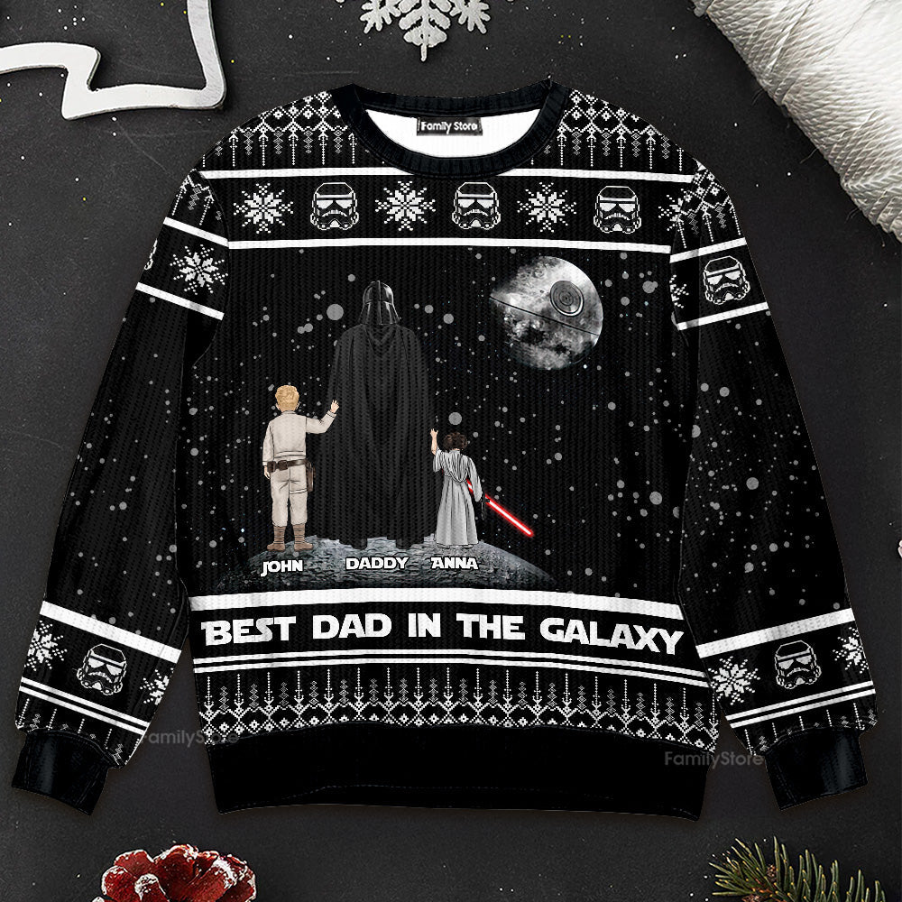Personalized Best Dad in the Galaxy Ugly Sweater Christmas Gift